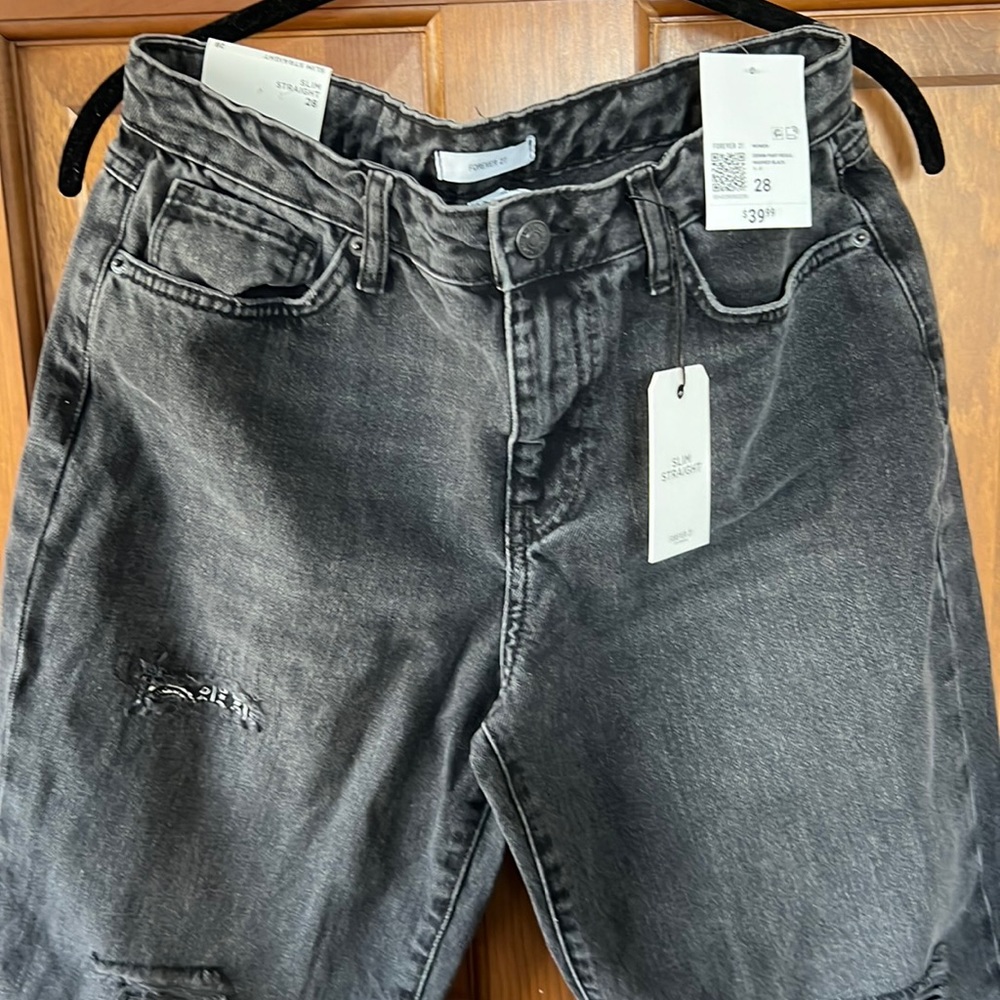 High Waisted Slim Straight Jeans
